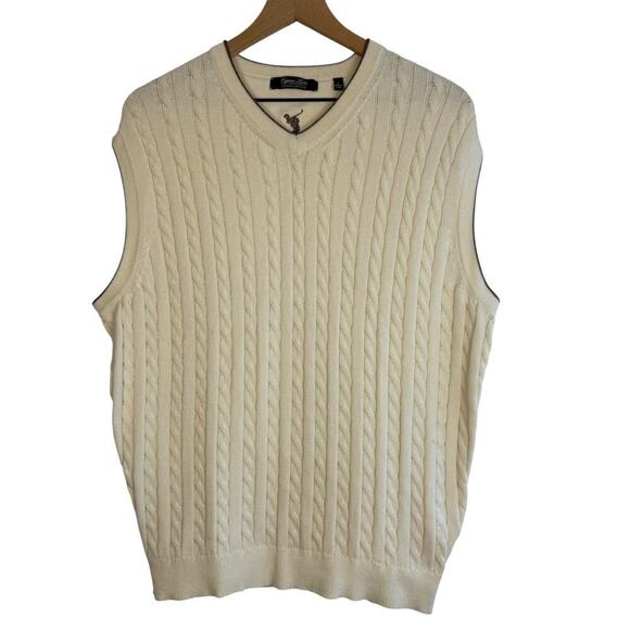 Cypress Links Other - CYPRESS LINKS Mens Cable Knit Vest 100% Cotton Cream Large Golf Resort Vacation